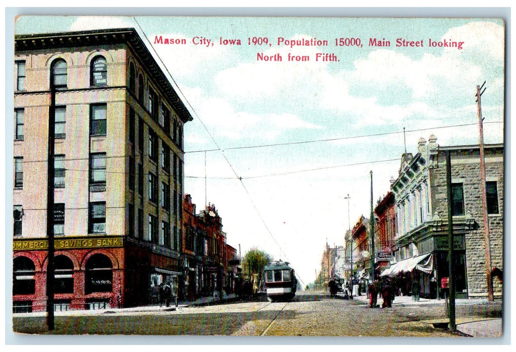 c1910s Main Street Looking North From Fifth Mason City Iowa IA Unposted Postcard
