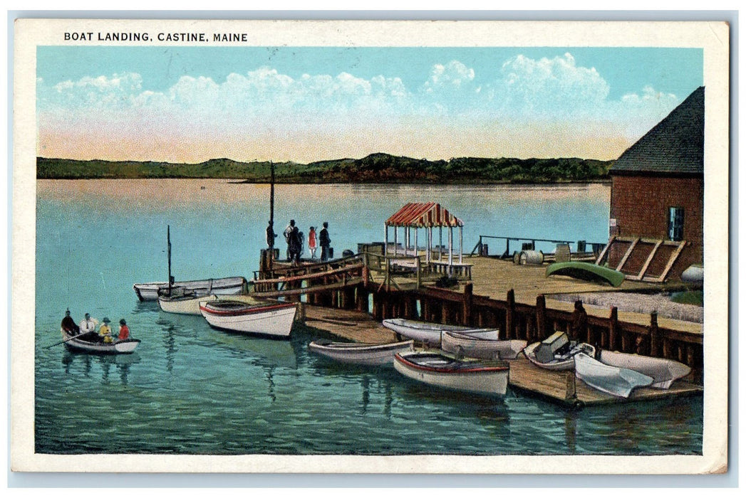 1935 Boat Landing Boating Harbor Waiting Shed Tourist Castine Maine ME Postcard