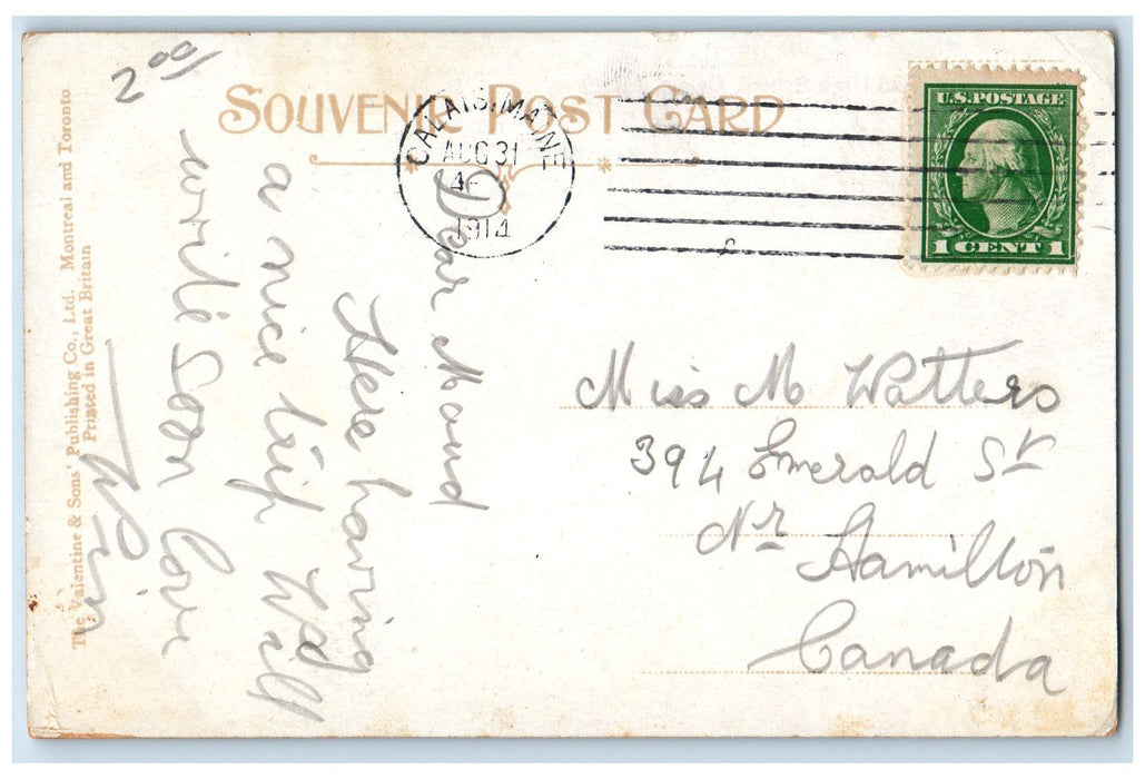 1914 Academy High School Building View Dirt Road Stairs Calais Maine ME Postcard