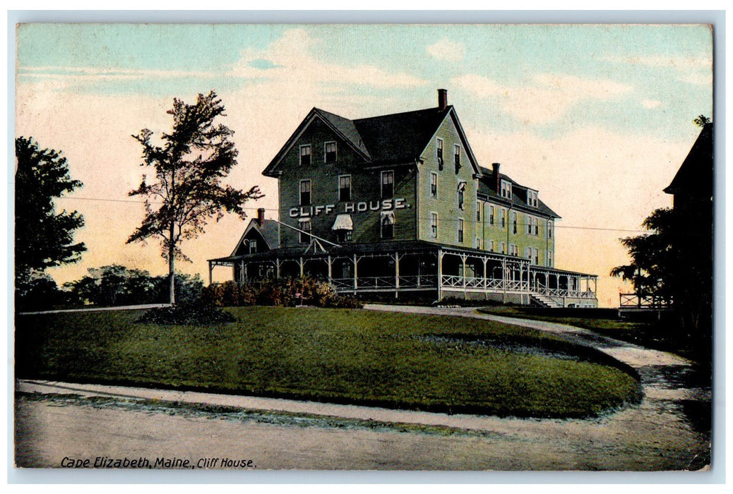 1910 Cliff House Facade Dirt Road Hotel Restaurant Cape Elizabeth ME Postcard