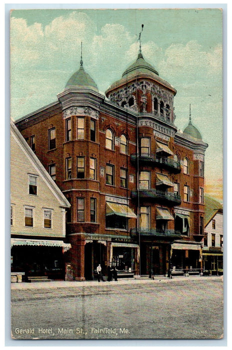 1912 Gerald Hotel Main Street Building Restaurant Fairfield Maine ME Postcard