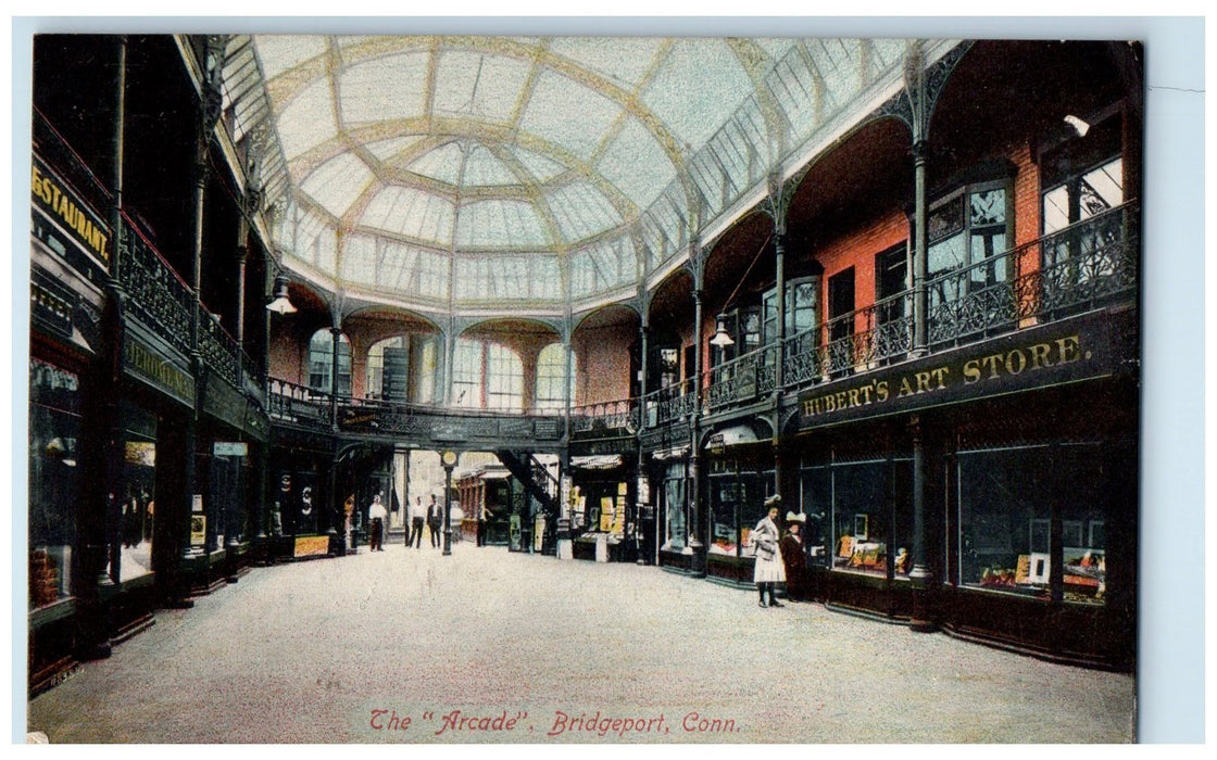 1909 The Arcade Interior Design Establishments Shoppers Bridgeport CT Postcard
