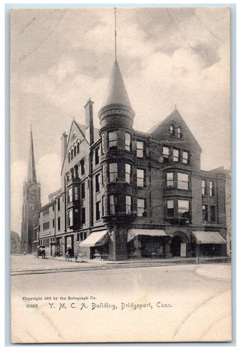 c1905 YMCA Building View Horse Carriage Wagon Railway Bridgeport CT Postcard