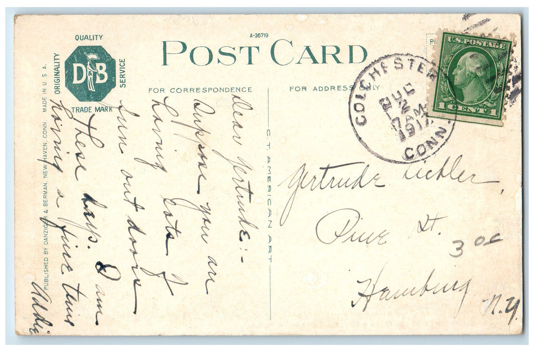 1912 Lakeside Drive Park Boats River Harbor Sheds South Coventry CT Postcard