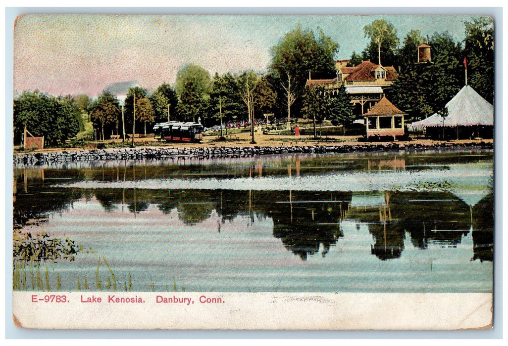 1909 Lake Kenosia Tramway Lakeside Building Shed Danbury Connecticut CT Postcard