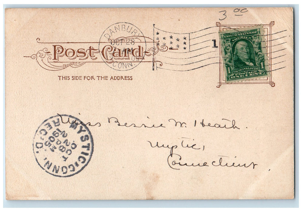 1905 Main Street Railway Horse Carriage Wagon Establishments Danbury CT Postcard