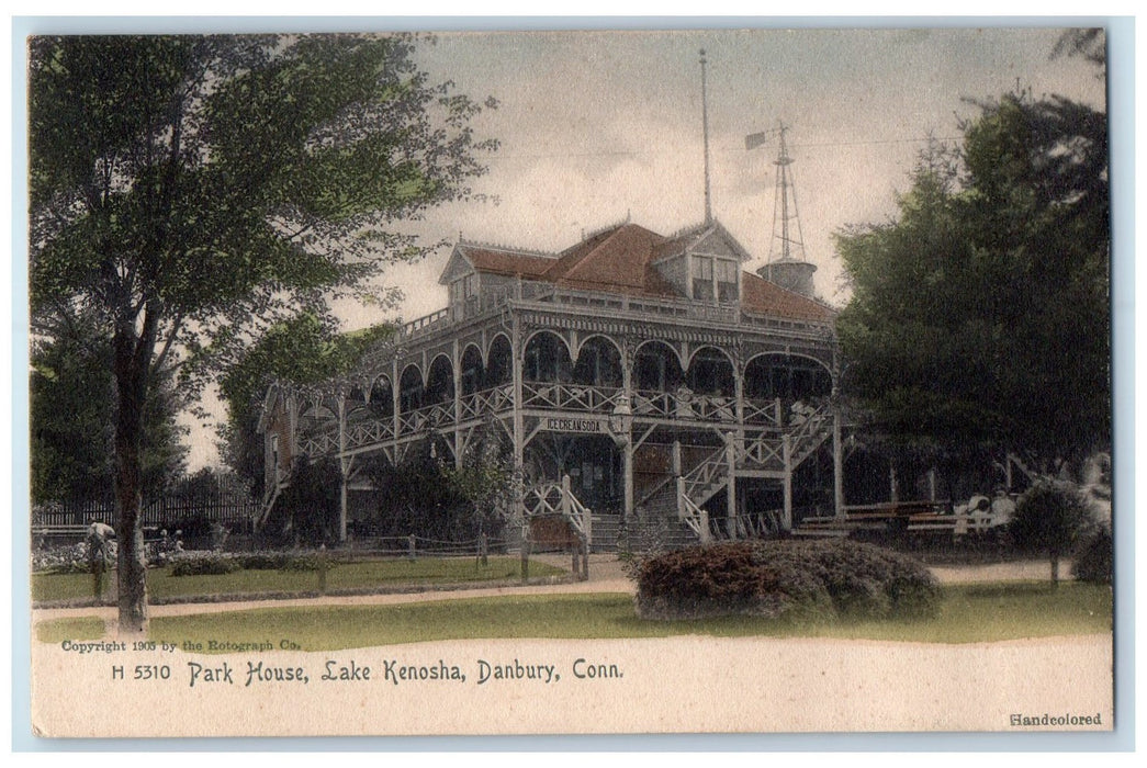 c1905's Park House Lake Kenosha Restaurant Building Facade Danbury CT Postcard