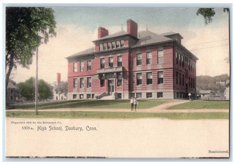 c1905 High School Campus Building Students Path Danbury Connecticut CT Postcard