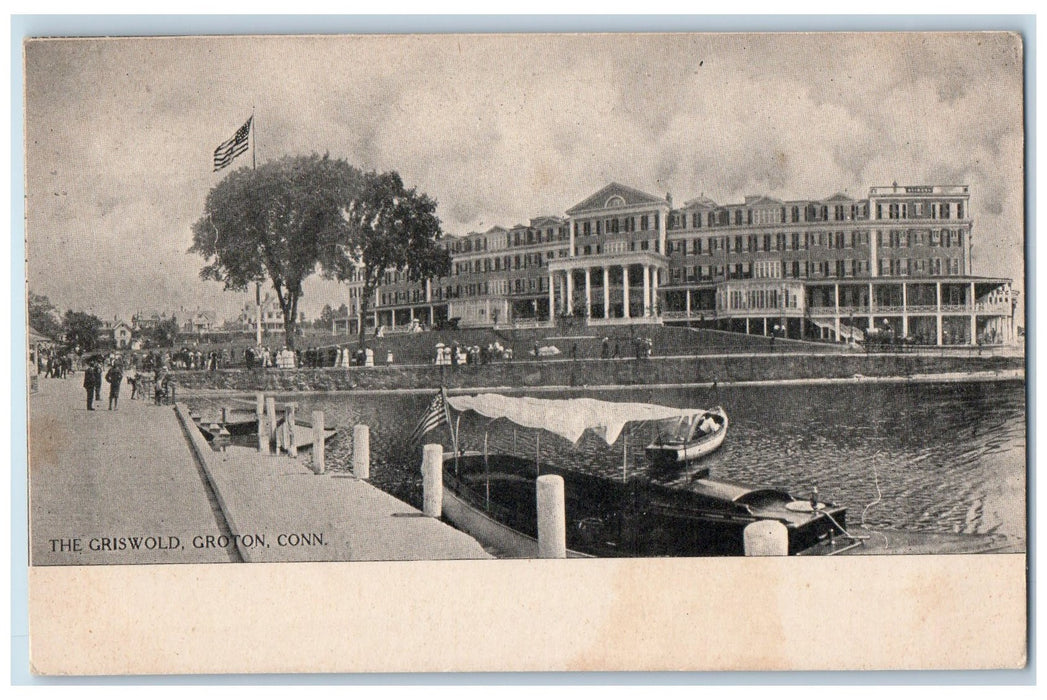 c1920 The Griswold Building Hotel Restaurant Boats Tourist Groton CT Postcard