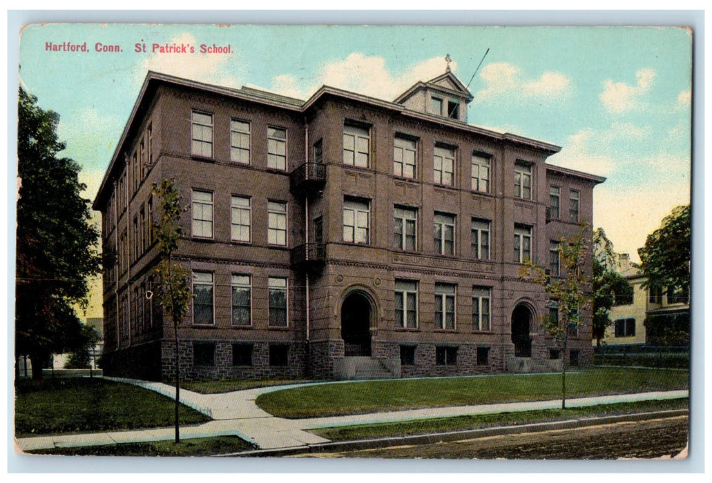 1910 St. Patrick's School Campus Building View Hartford Connecticut CT Postcard