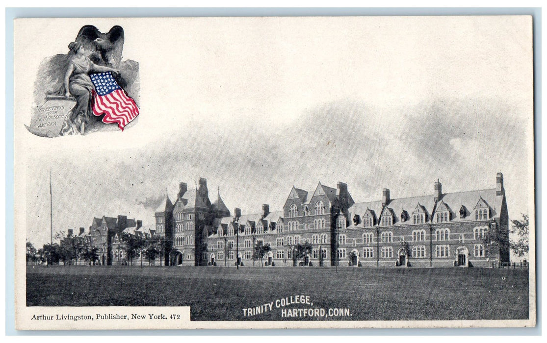 c1905 Trinity College Building Facade Campus Hartford Connecticut CT Postcard