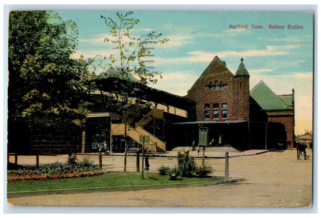 1911 Railway Station Building View Dirt Road Harford Connecticut CT Postcard