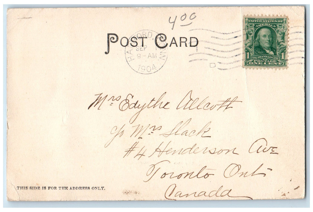 1904 City Hall Square Crowd Horse Carriage Trolley Building Harford CT Postcard
