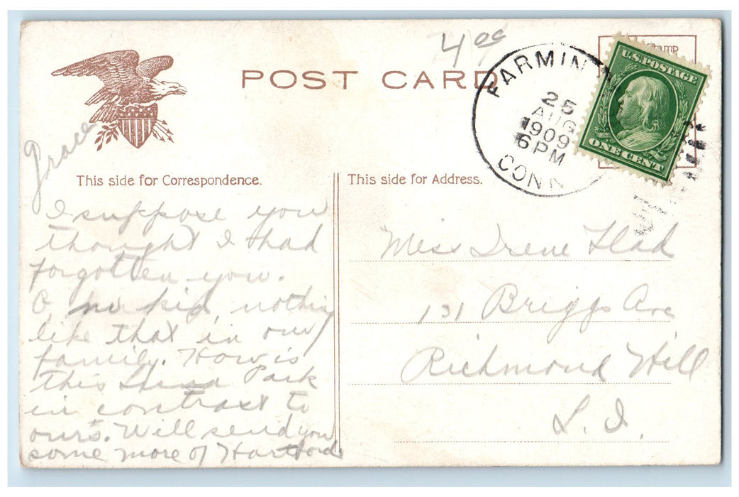 1909 Luna Park View Flag Amusement Entertainment Harford Connecticut CT Postcard