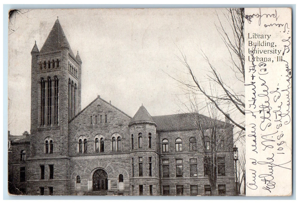 1907 Library Building University Exterior Urbana Illinois IL Posted Postcard