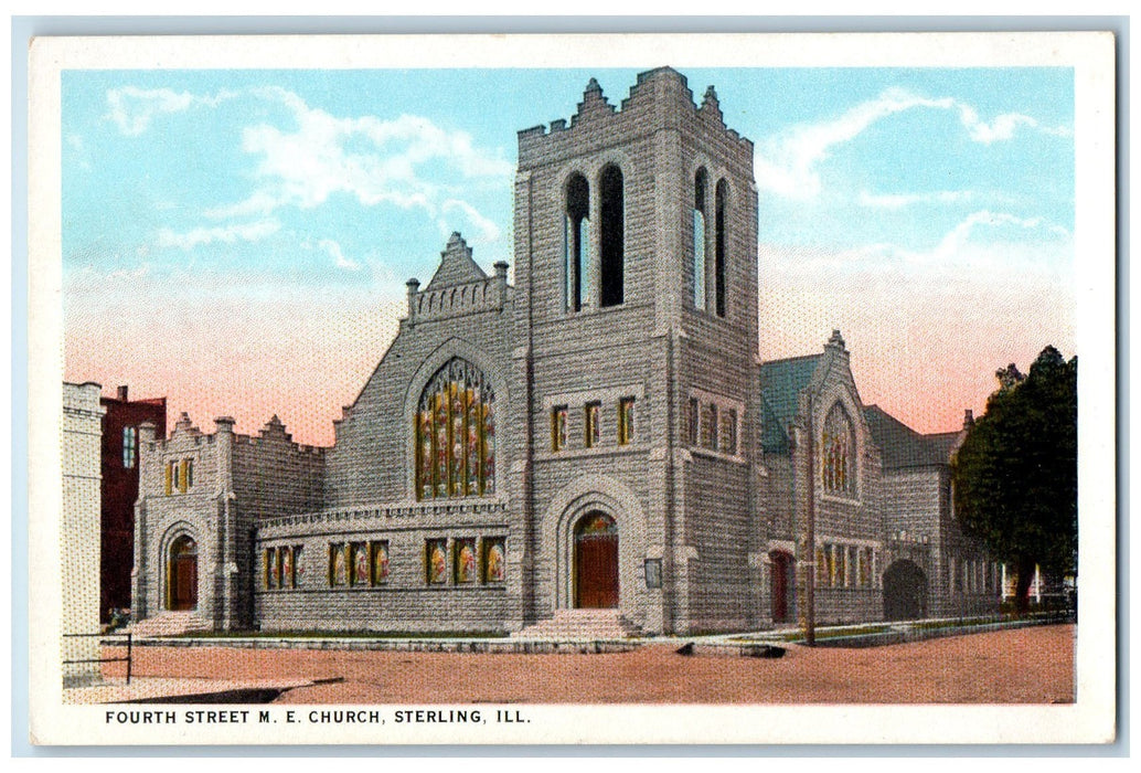 c1920's Fourth Street M.E. Church Sterling Illinois IL Unposted Vintage Postcard