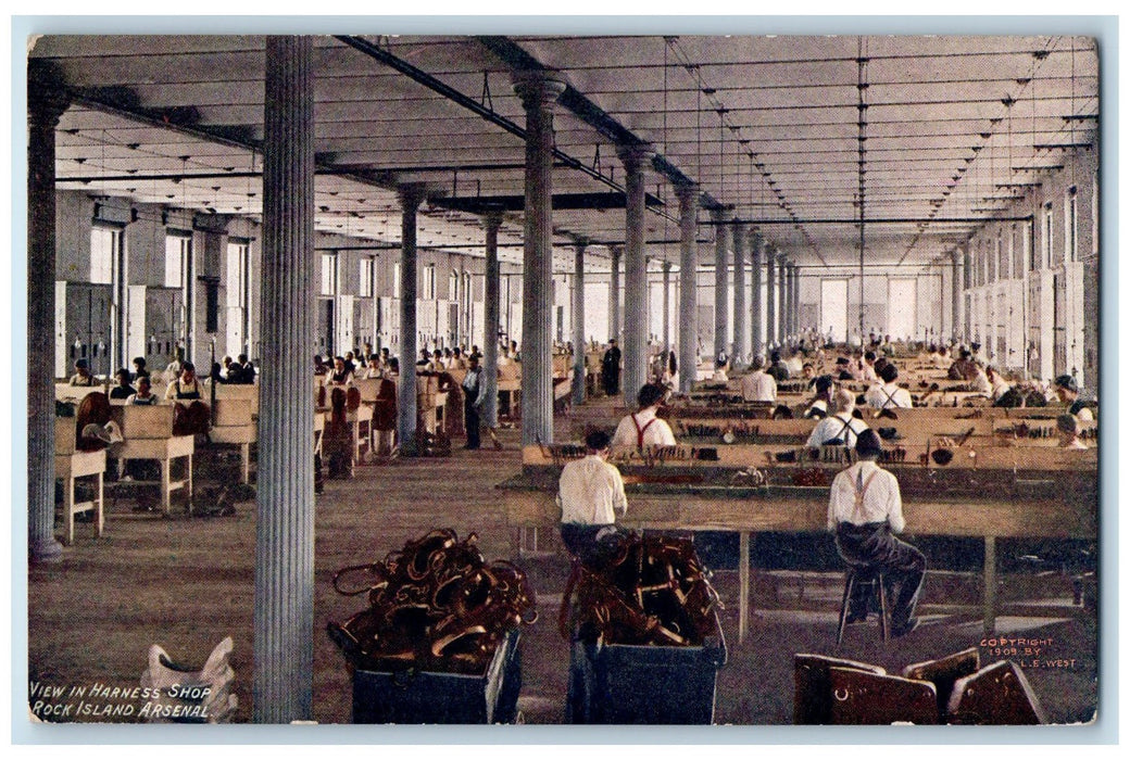 c1940's View In Harness Shop Rock Island Arsenal Illinois IL Unposted Postcard