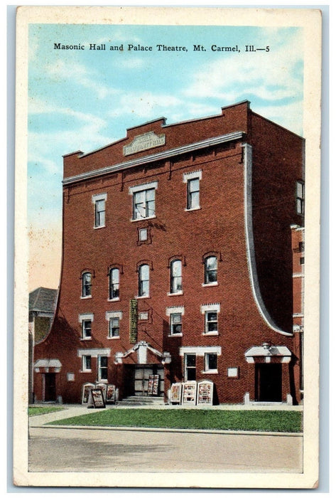c1920's Masonic Hall And Palace Theatre Mt. Carmel Illinois IL Unposted Postcard