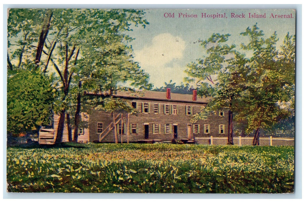 1915 Old Prison Hospital Scene Rock Island Arsenal Illinois IL Posted Postcard