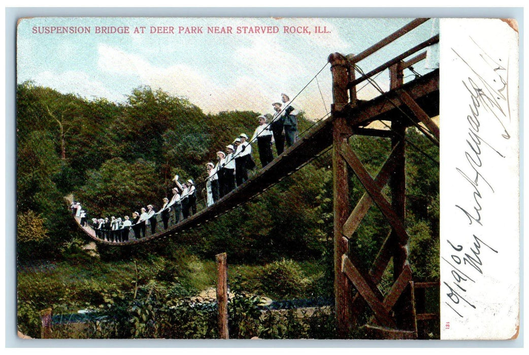 1906 Suspension Bridge Deer Park Near Starved Rock Illinois IL Posted Postcard