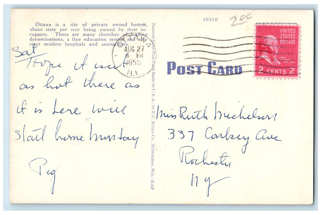1955 La Salle Street Scene Looking North Ottawa Illinois IL Drug Store Postcard