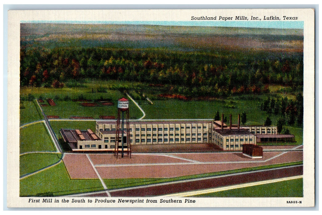 c1950's Southland Paper Mills Inc. Aerial View Building Lufkin Texas TX Postcard