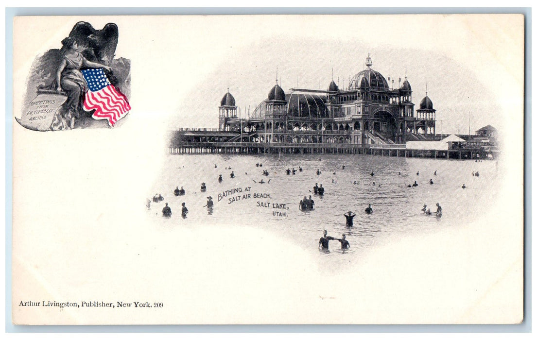 c1905 Bathing At Salt Air Beach Swimming Resort Building Salt Lake UT Postcard