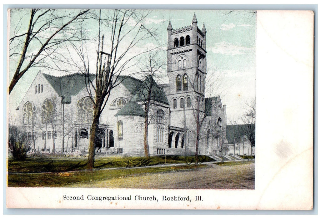 c1920's Second Congregational Church Exterior View Rockford Illinois IL Postcard