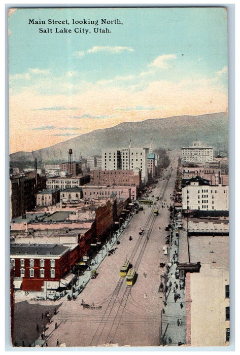 1911 Main Street View Downtown Railway Buildings Road Salt Lake City UT Postcard