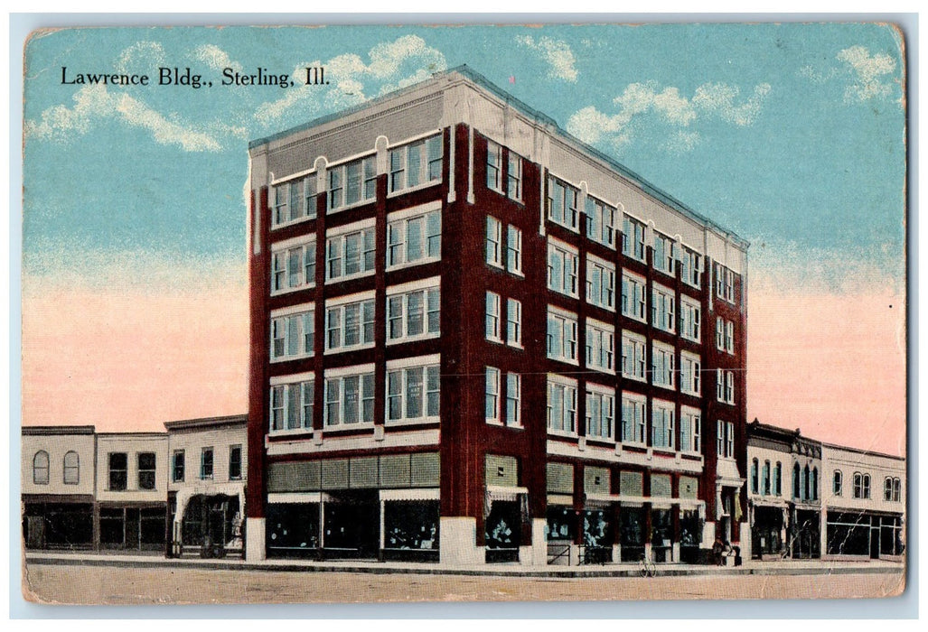 1920 Lawrence Building Exterior Roadside Sterling Illinois IL Posted Postcard