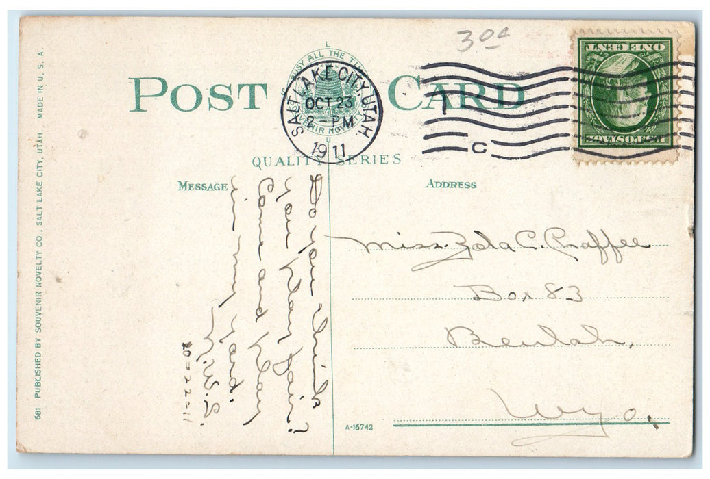1911 Main Street View Downtown Railway Buildings Road Salt Lake City UT Postcard
