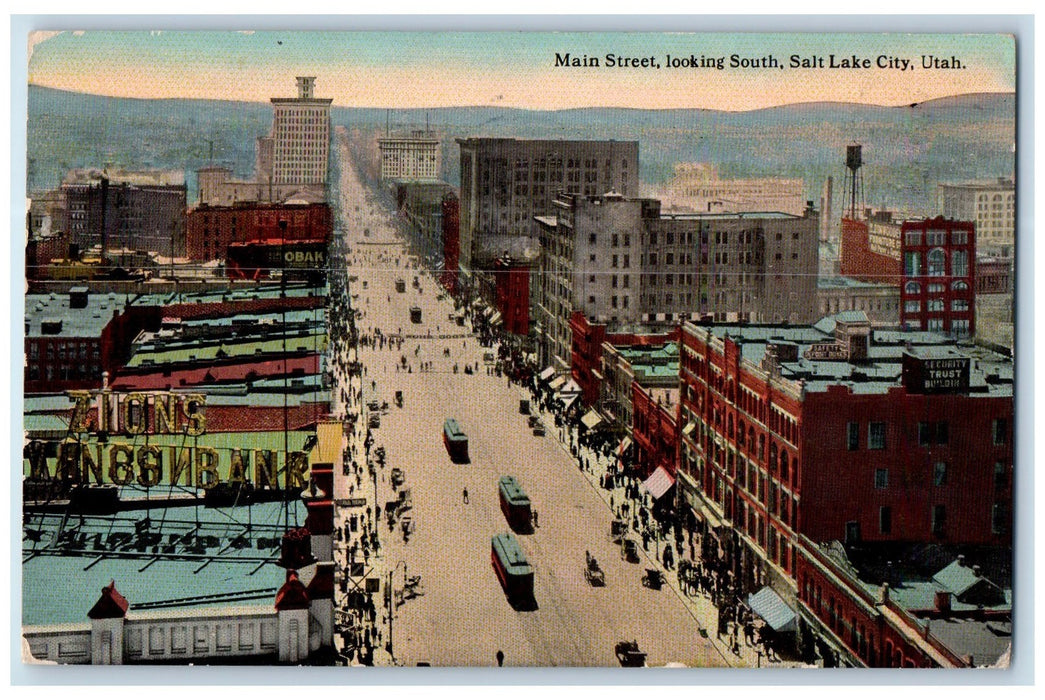 1912 Main Street Aerial View Railway Buildings Road Salt Lake City UT Postcard