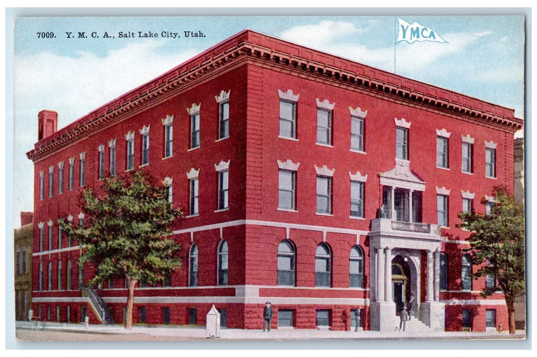 c1950 YMCA Building Facade Stairs Entrance Road Salt Lake City Utah UT Postcard