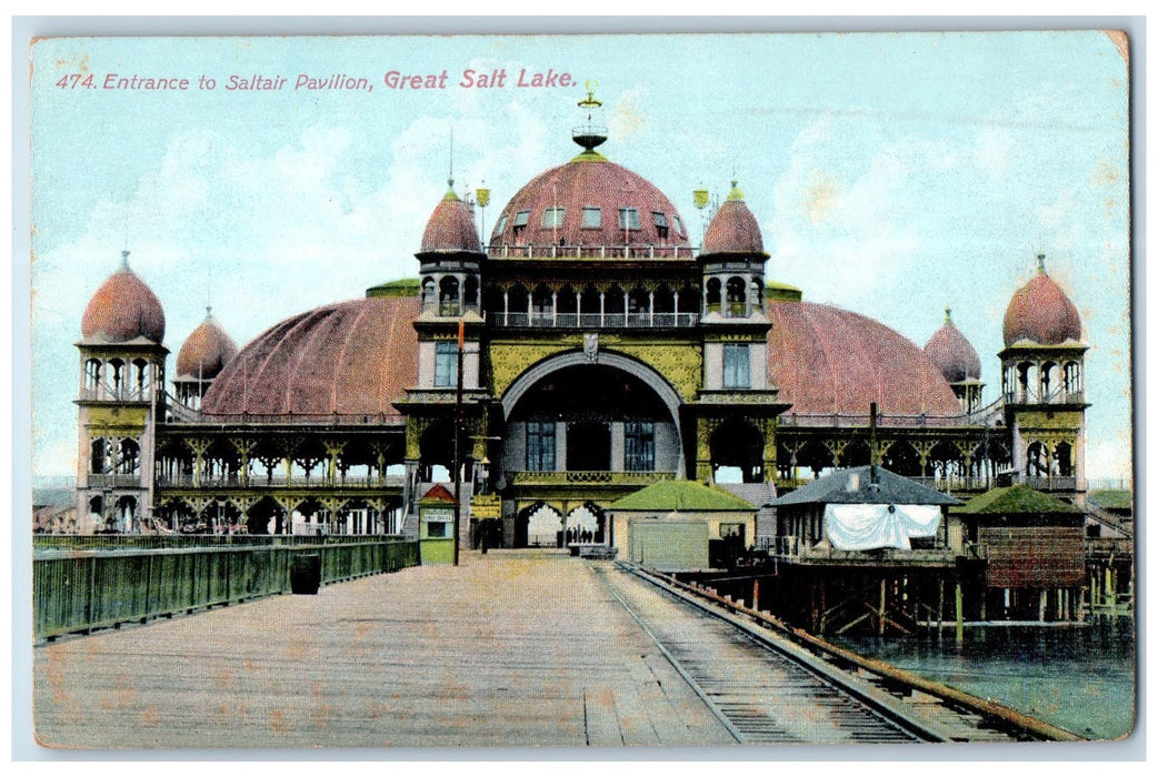 c1950 Entrance Saltair Pavilion Building Restaurant Great Salt Lake UT Postcard