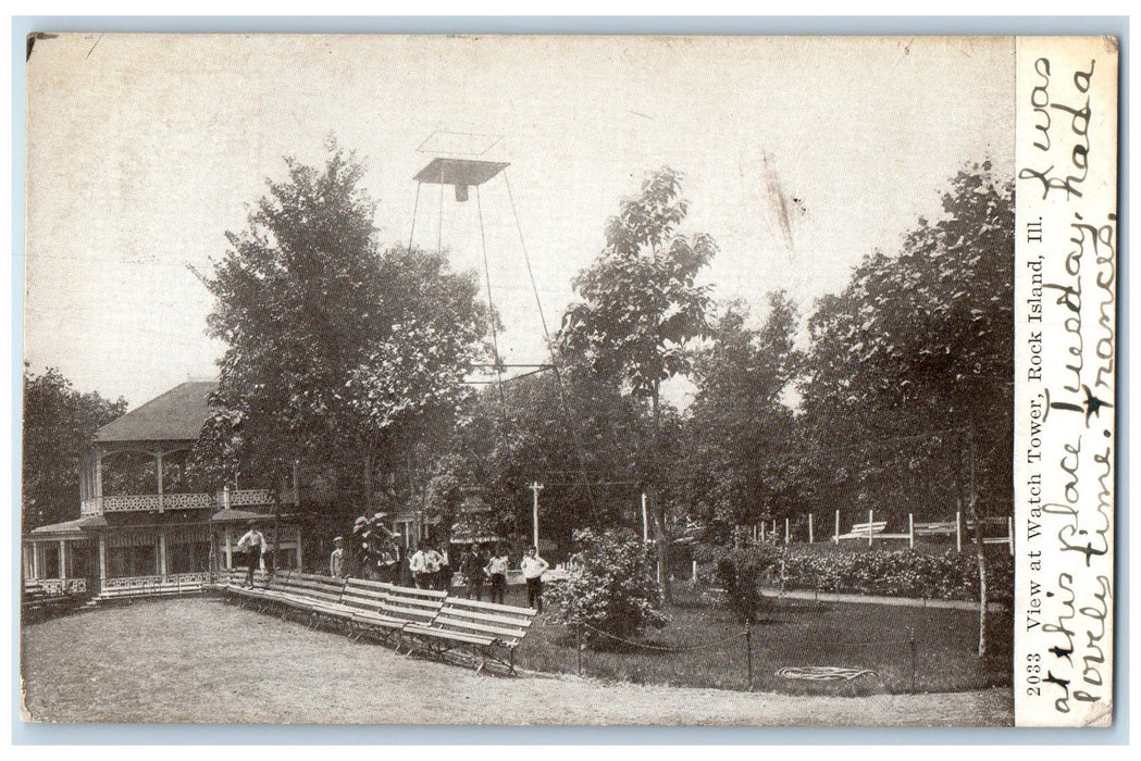 1912 View At Watch Tower Scene Rock Island Illinois IL Posted People Postcard