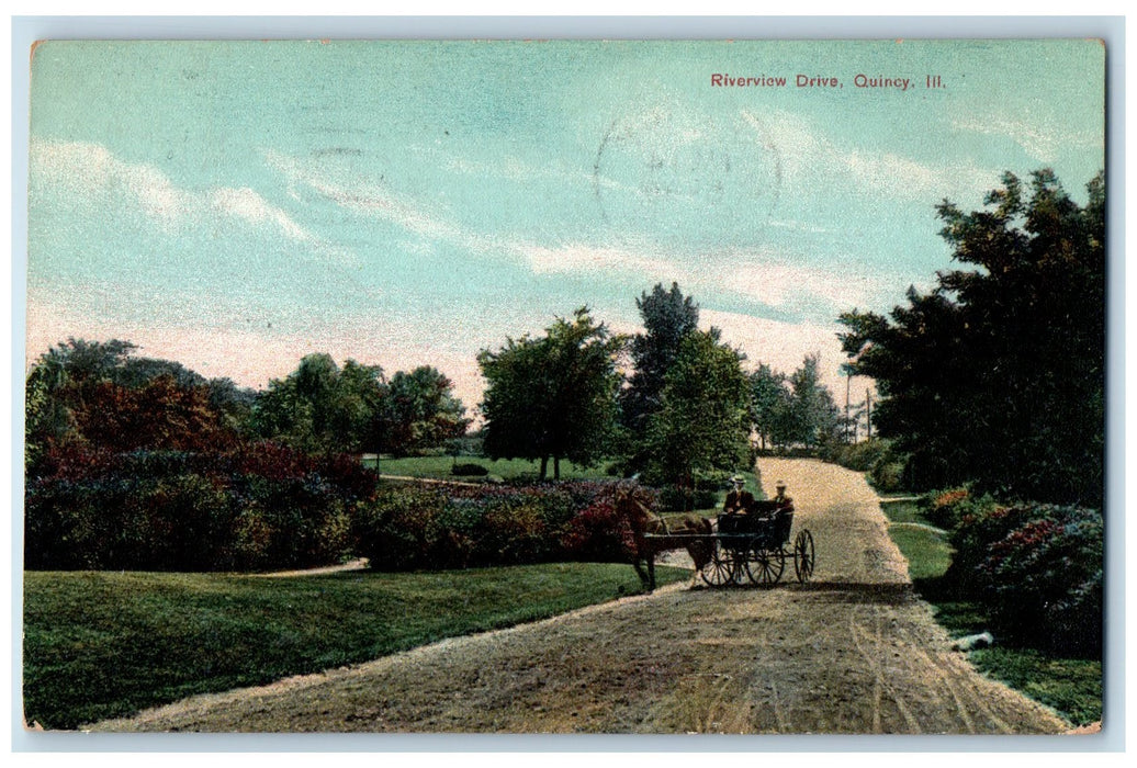 1908 Riverview Drive Carriage Scene Quincy Illinois IL Posted Vintage Postcard