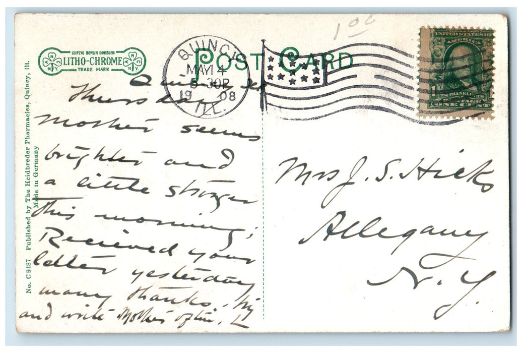 1908 Riverview Drive Carriage Scene Quincy Illinois IL Posted Vintage Postcard