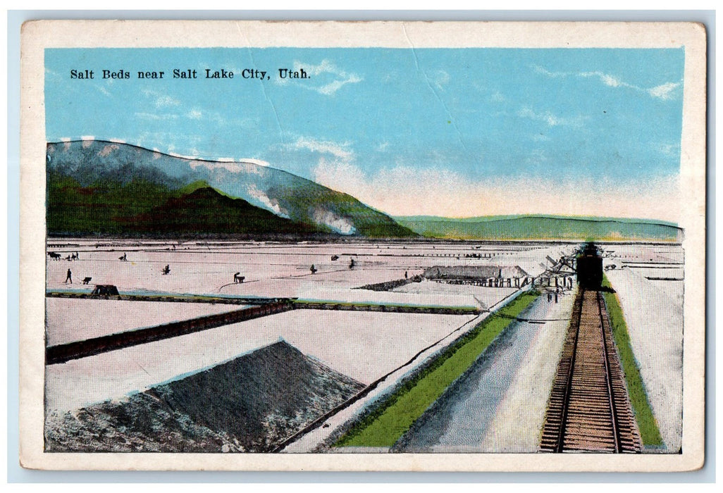 c1950's Salt Beads Fields Laborer Train Railway Dirt Road Salt Lake UT Postcard