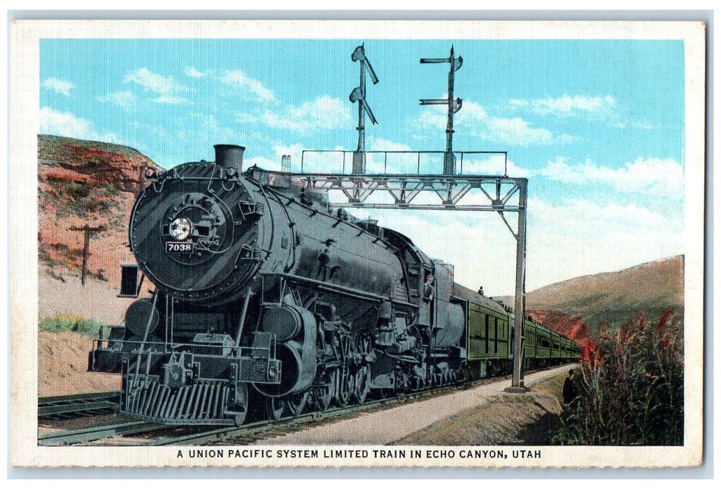 c1950 Union Pacific System Limited Train Locomotive Echo Canyon Utah UT Postcard