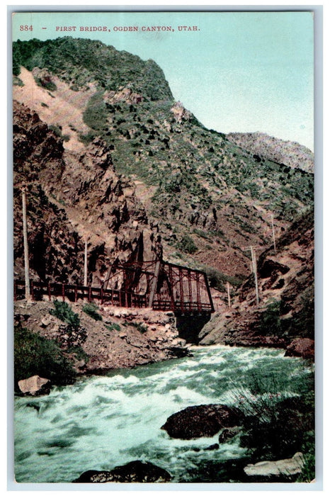 c1950 First Truss Bridge River Lake Hills Mountain Ogden Canyon Utah UT Postcard