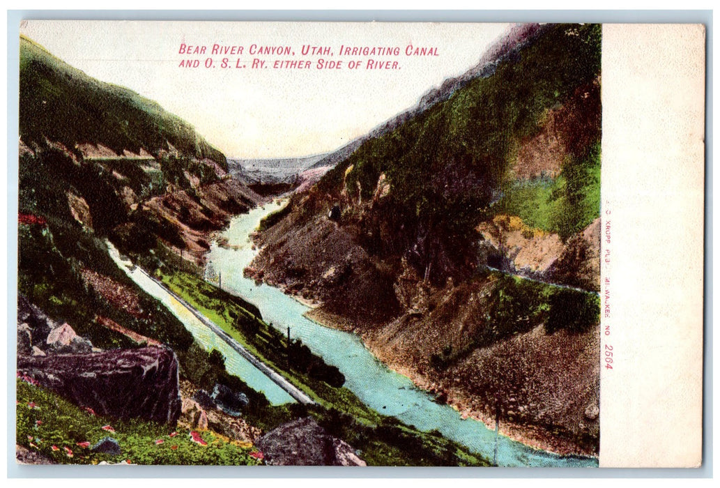 c1905 Bear River Canyon Utah Irrigating Canal OSL RY River Hills UT Postcard