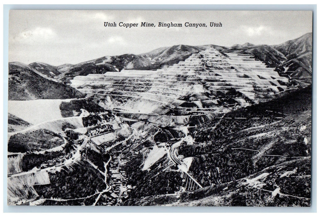 c1950's Utah Copper Mine Winter View Railroad Bingham Canyon Utah UT Postcard