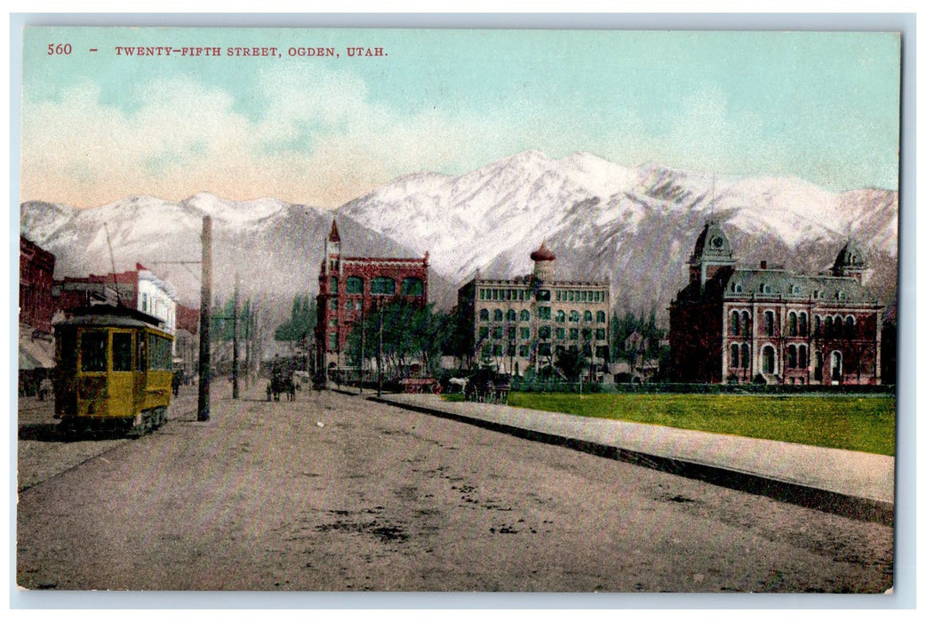 c1910 Twenty Fifth Street Tramway Car Horse Carriage Road Ogden Utah UT Postcard