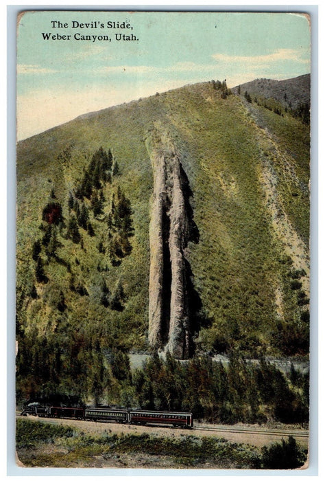 1911 The Devils Slide Train Railway Hills River Weber Canyon Utah UT Postcard