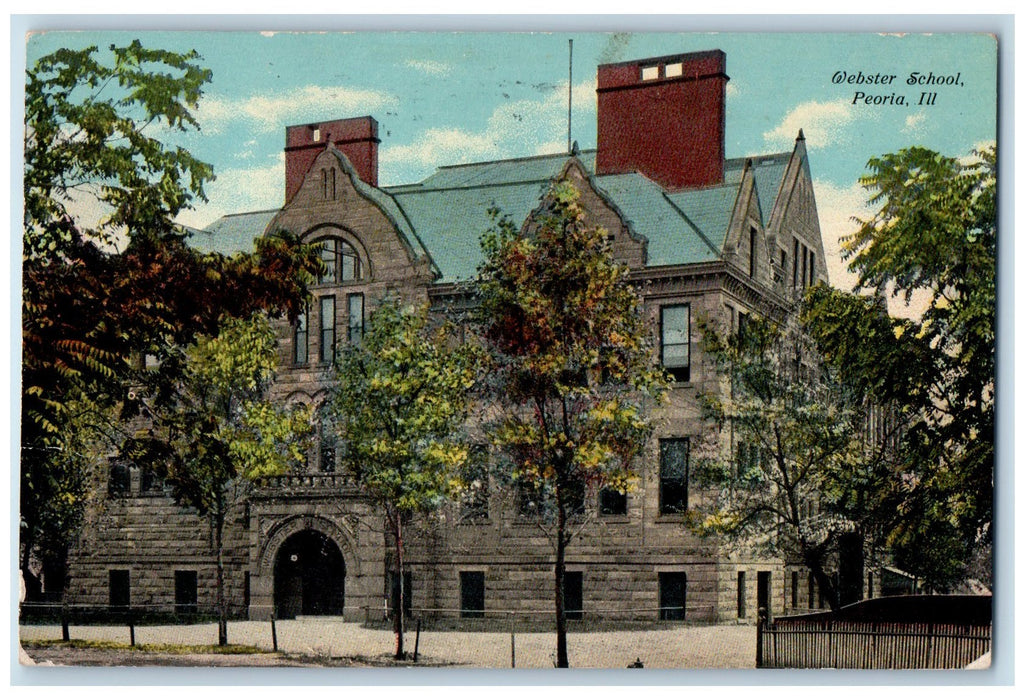 1910 Webster School Exterior Roadside Scene Peoria Illinois IL Posted Postcard
