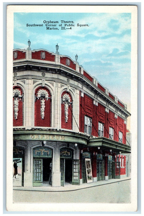 c1920's Orpheum Theatre Southwest Corner Of Public Square Marion IL Postcard