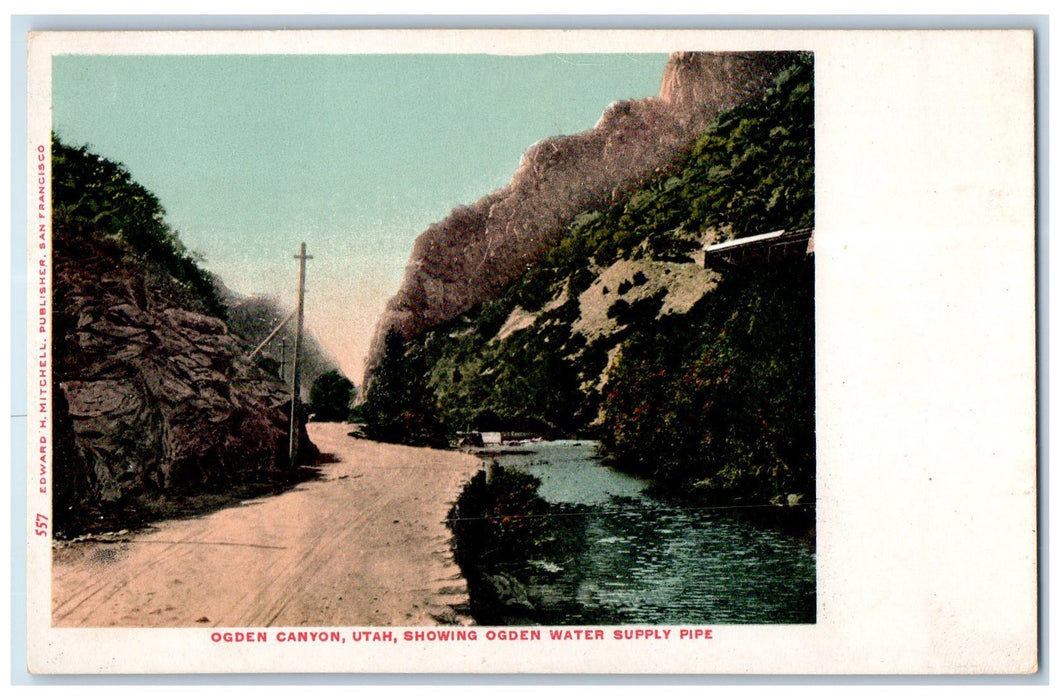 c1905 Ogden Canyon Utah Water Supply Pipe View River Hills Dirt Road UT Postcard