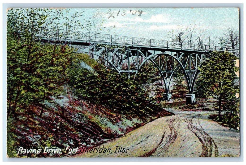 c1910's Ravine Drive Bridge Scene Fort Sheridan Illinois IL Unposted Postcard