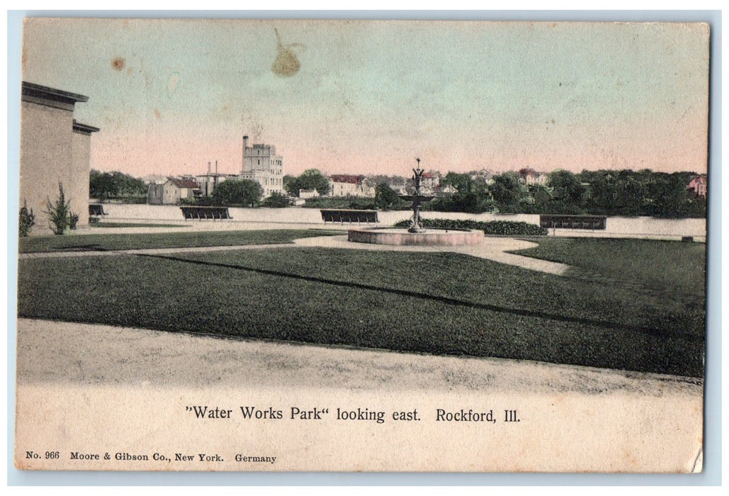 c1905's Water Works Park Fountain Looking East Rockford Illinois IL Postcard