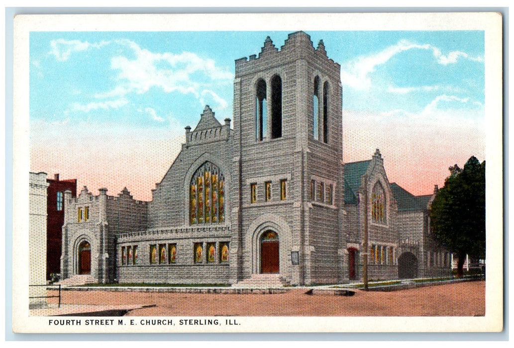c1920s Fourth Street M.E. Church Exterior Sterling Illinois IL Unposted Postcard